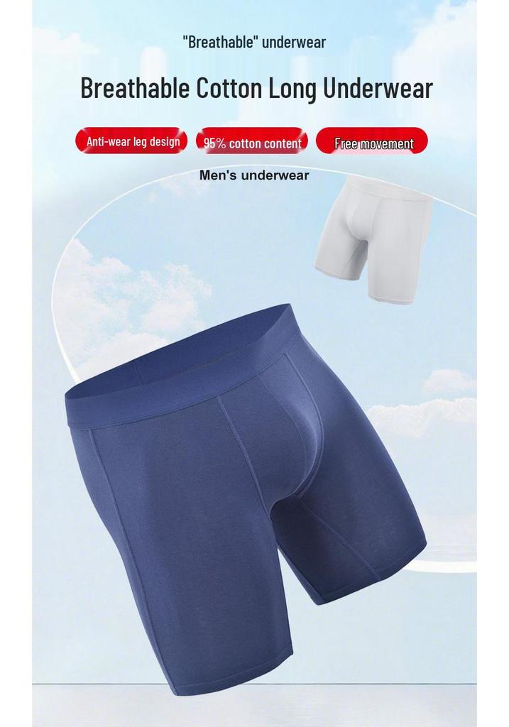 Men’s Sweat-Wicking Breathable Pure Cotton Boxer Briefs - Slim Fit Square Leg, Extended Length Underwear