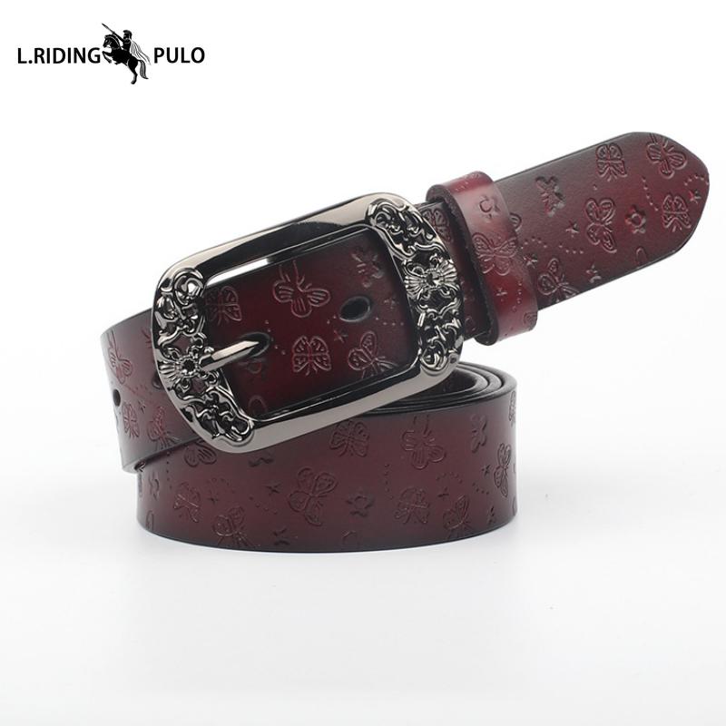 Dámské pásky Retro Všestranné Ražené Motýl Pravá Kůže Pásky Široké Hovězí Kůže Dámské Pásky