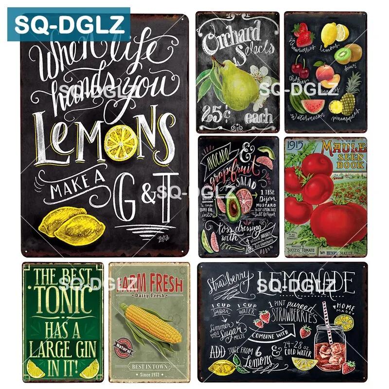 Vintage Lemon Fruits Metal Tin Sign Retro Bar Wall Decor Home Decor Art Poster Painting Plaques for Kitchen Cafe Pub