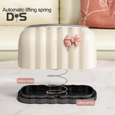 Copri scatola fazzoletti decorativo con fiocco rosa, grande capacità, scatola fazzoletti a molla con sollevamento automatico, porta salviette da tavolo