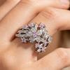 Vintage Romantic Pink Synthetic Zircon Cherry Blossom Ring for Women Floral Cubic Zirconia Statement Ring Anti-Allergy Bridal party, ball, birthday