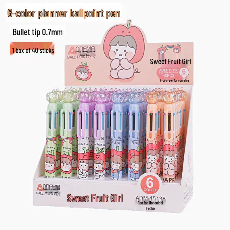 6-Color 0.7mm Ballpoint Pen Set for Drawing and Notetaking – Clickable Multi-Color Student Prize Stationery