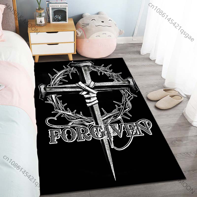 

1PC Cross, Thorns, Forgiven Carpet for Living Room Bedroom Sofa Home Decor Rus Non-slip Floor Mat Luxury Gift Multiple Sizes 40cm x 60cm