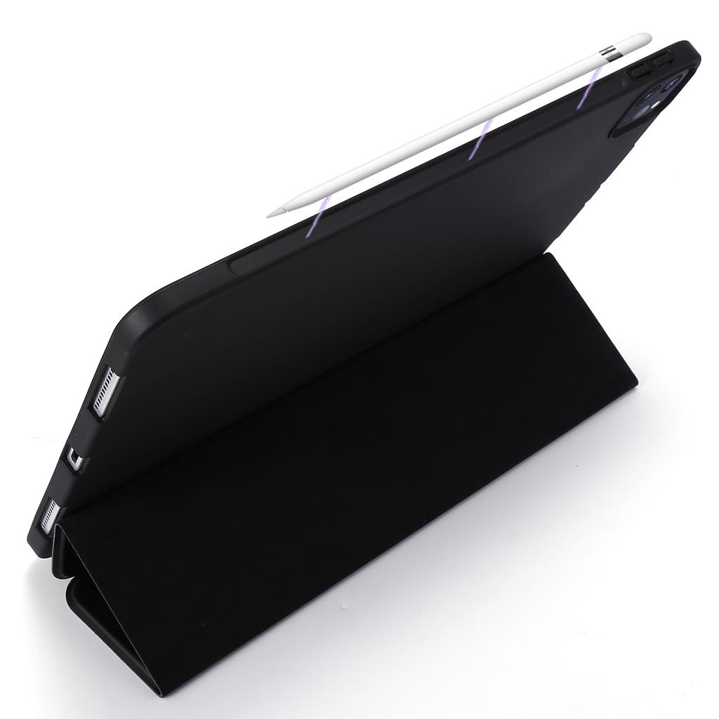Für iPad Pro 13 (2024) Hülle Dreifach-Ständer Leder+Silikon Tablet-Hülle