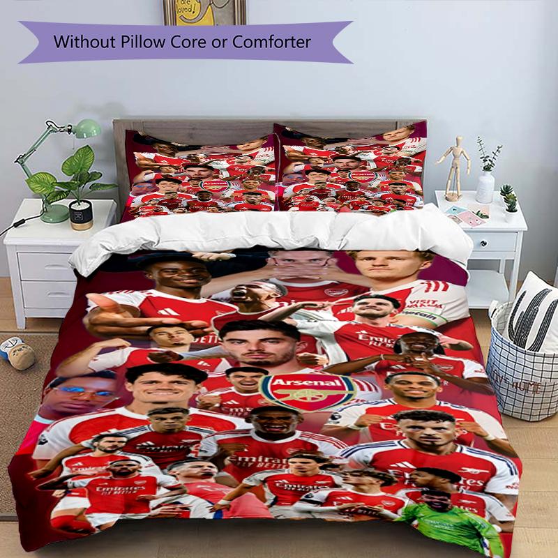 3pcs Duvet Cover Set (1*Duvet Cover + 2*Pillowcase, Without Core),football team Print Bedding Set, Bedroom Decor, All‑Season, Birthday Gift