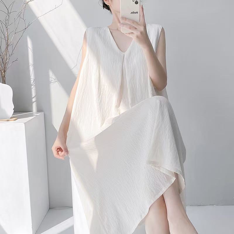 1011 new air cotton nightgown women's spring and summer sleeveless large size solid color pajamas loose maternity loungewear