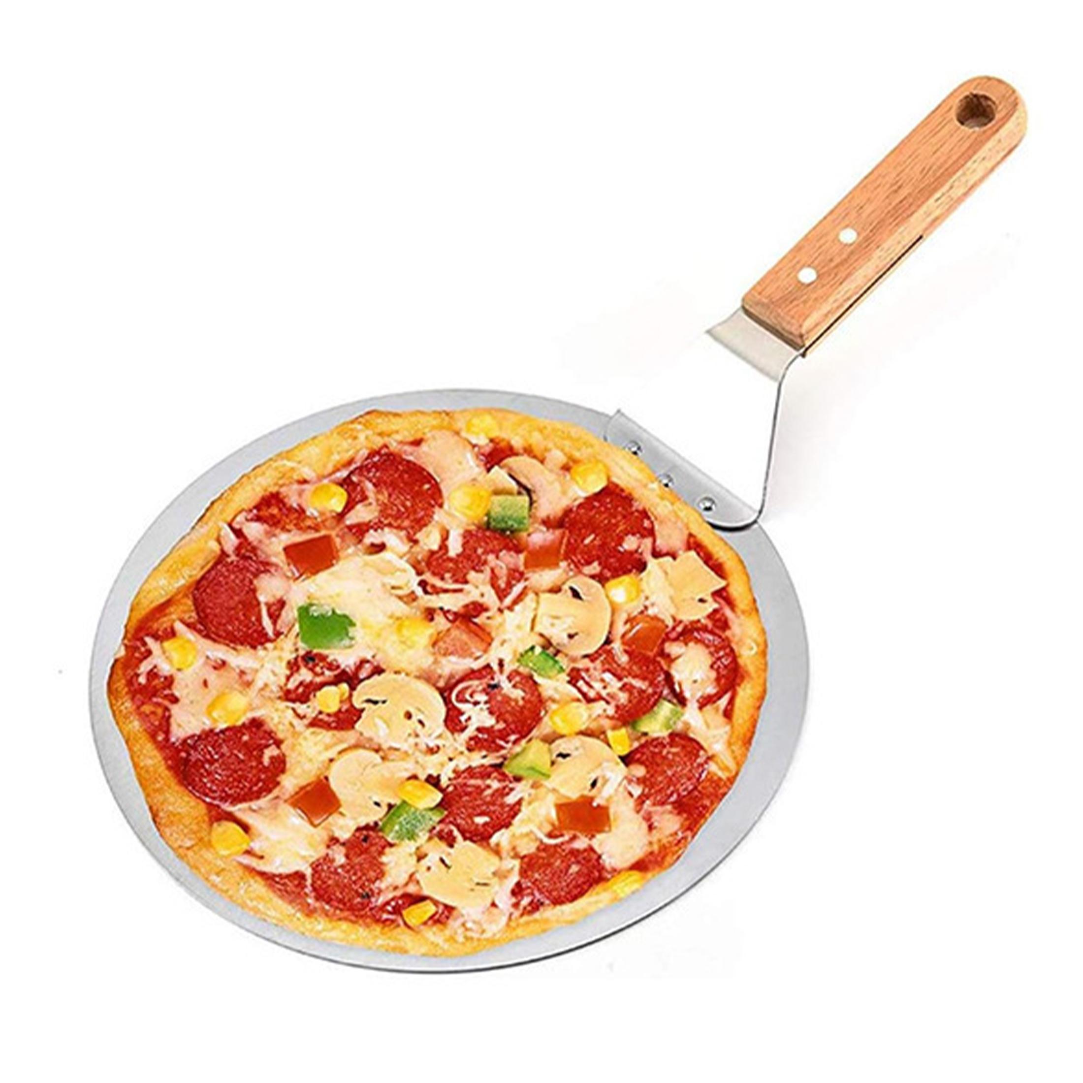 Stainless Steel Pizza Peel with Wooden Handle, Round Pizza Spatula, Pizza Transfer Paddle for Baking Pizza, Cake Bread Baking Grilling, Oven Accessory