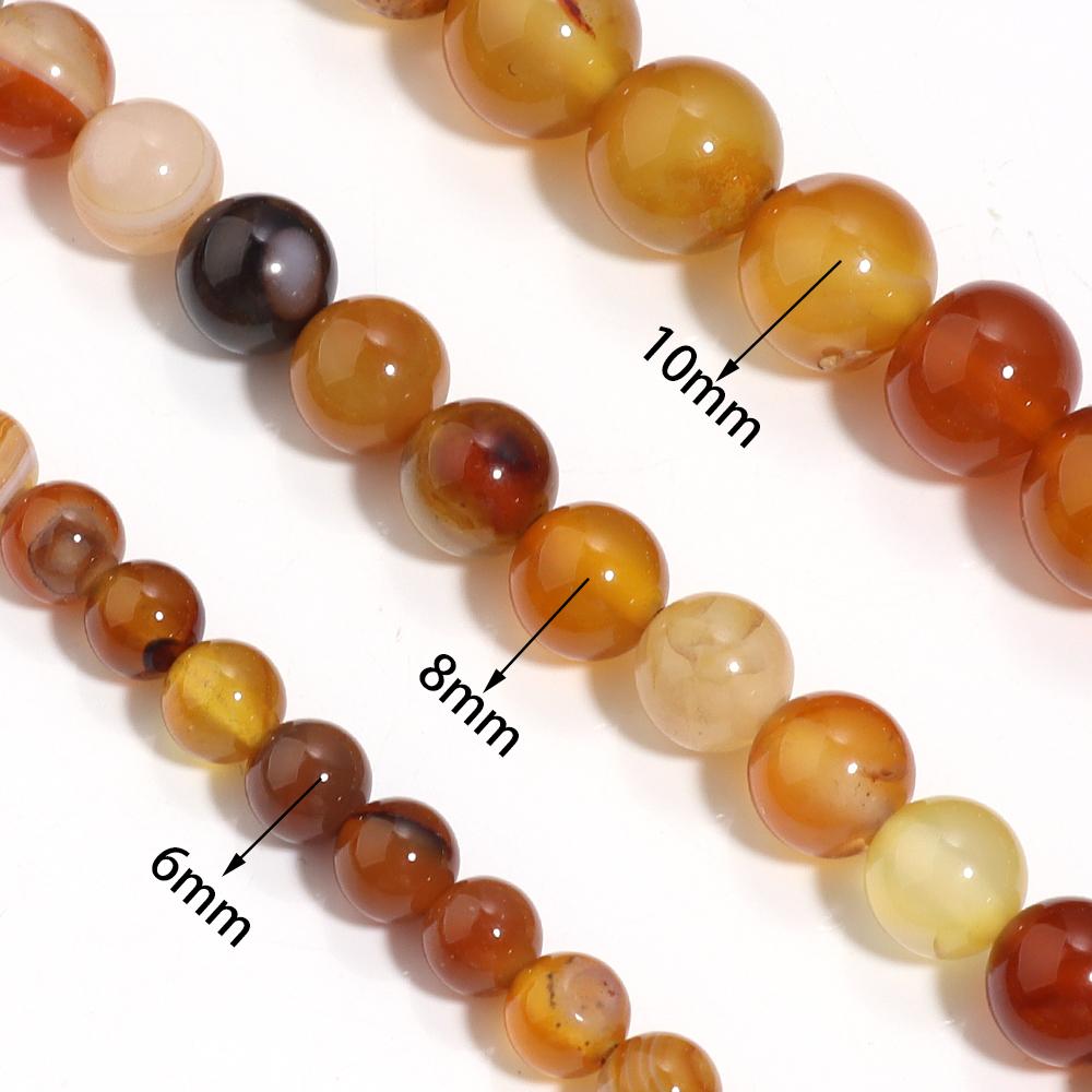 1 Strand Natural Agate Stone Beads 6 8 10mm Amber Color Round Loose Beads For DIY Jewelry Making Bracelets Necklace Accessories