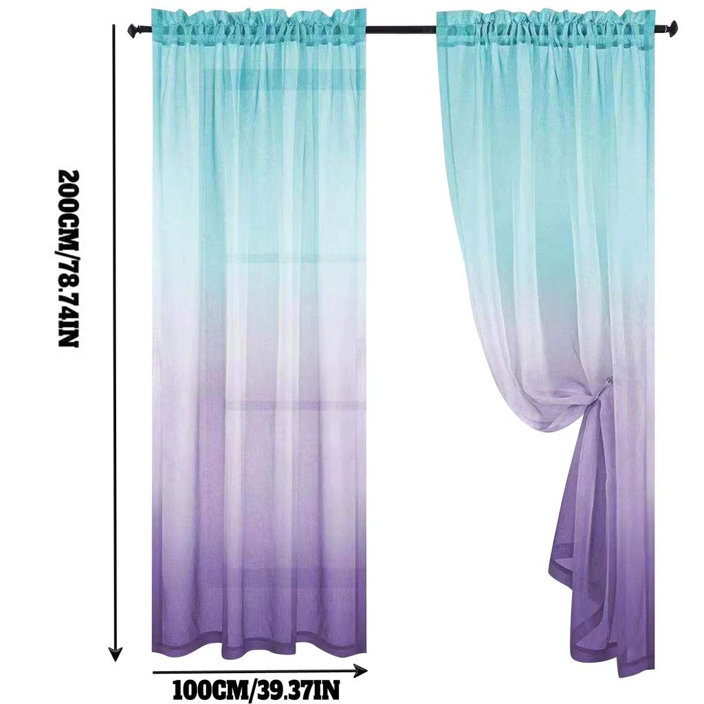 2pcs Gradient Color Sheer Voile Curtains For Bedroom Hotel Pastoral Rustic French Window Screen Drape Panel Tulle Curtains