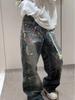 Jeans a Vita Alta Gamba Larga Stampa 3D AC25SS - Stile Americano