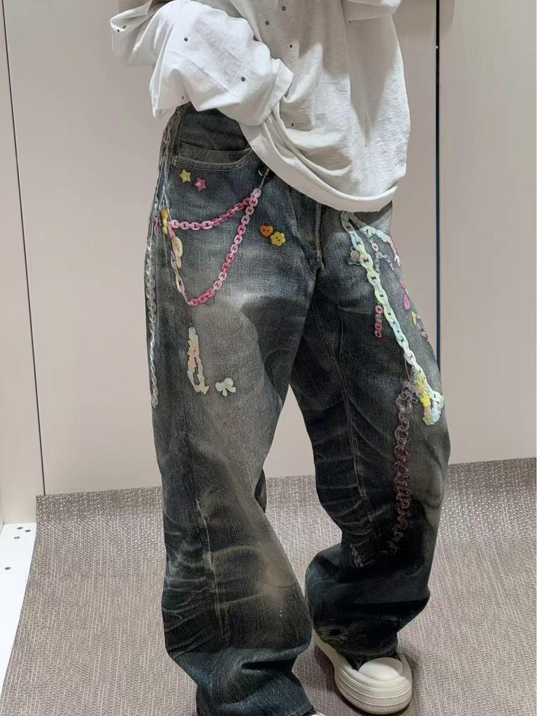 Jeans a Vita Alta Gamba Larga Stampa 3D AC25SS - Stile Americano