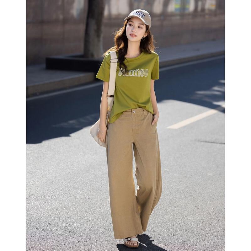 Demana Women's Silk Blend Letter Print Short Sleeve T-Shirt