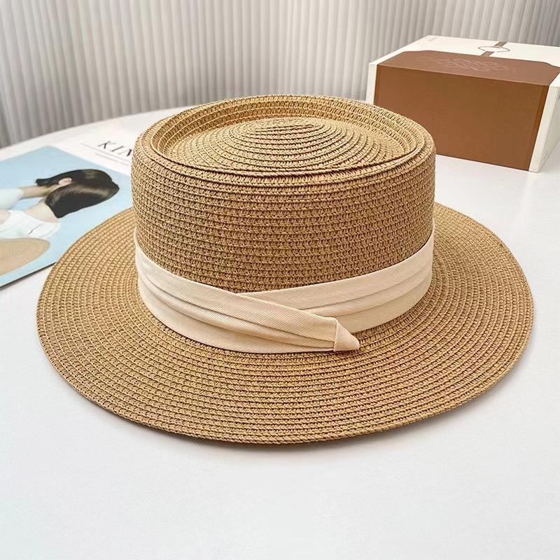 Lace Bow Straw Hat Women's Summer French Large Brim Sunscreen Hat Seaside Beach Vacation Sun Hat