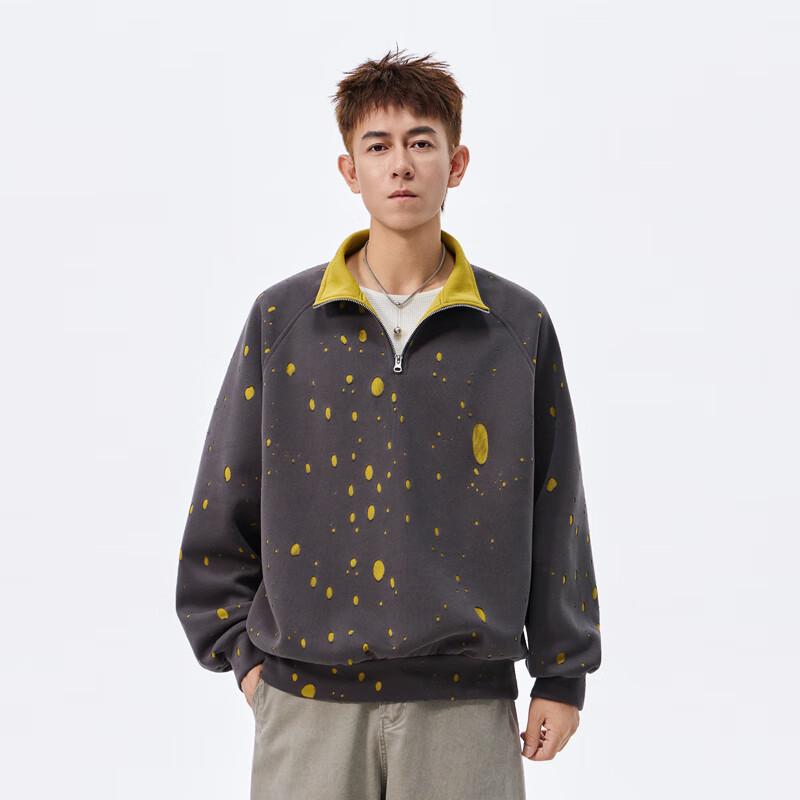 

TOM ADAM Distressed Half-Zip Knit Sweater XL