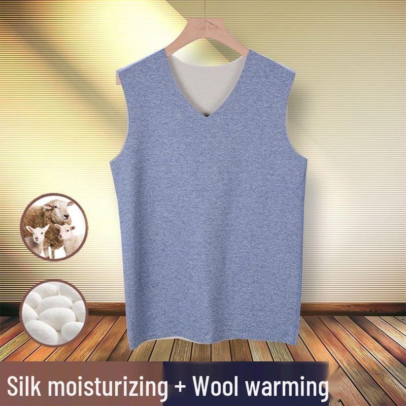 Two-Tone AB Surface German Velvet Men's Wool Silk Seamless Warm Vest - Thickened with Velvet Base Layer