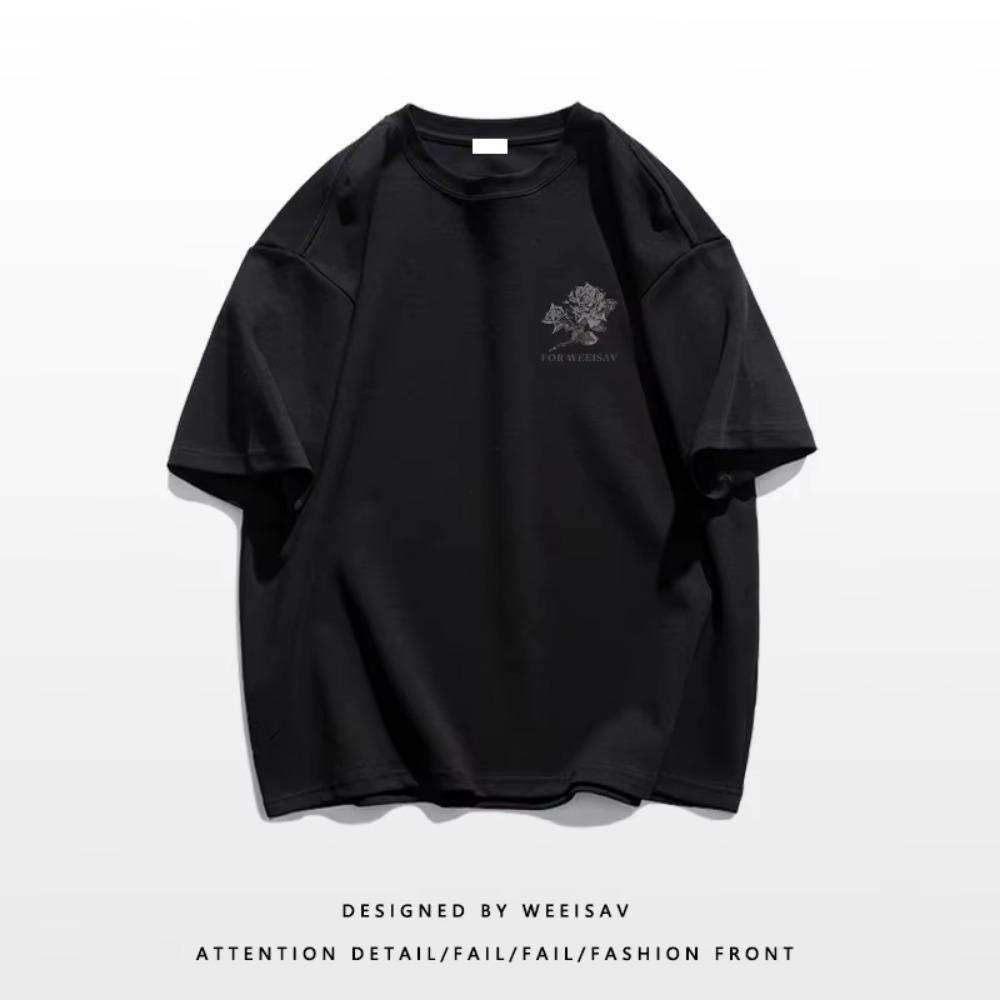 Camiseta de calle deportiva informal de alta calidad con estampado de algodón 100% con letras en inglés para hombre de peso pesado a la moda de verano