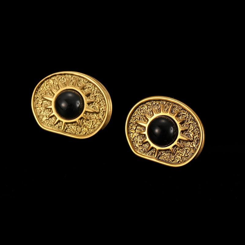Stainless Steel Stud Earrings, Titanium Steel Statement Earrings, 18k Gold Women's Jewelry, High-end Black Earrings