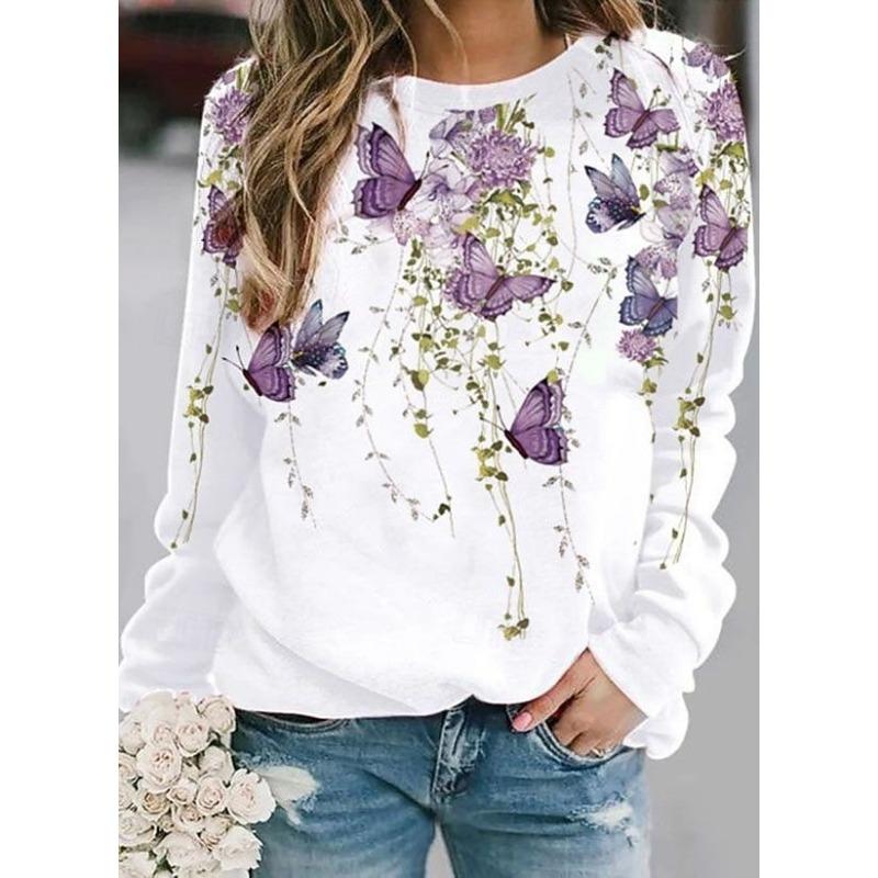 

Women s Sweatshirts Print Graphic Butterfly Warm Classic Casual Long Sleeve Crew Neck Round Neck Regular Tops S