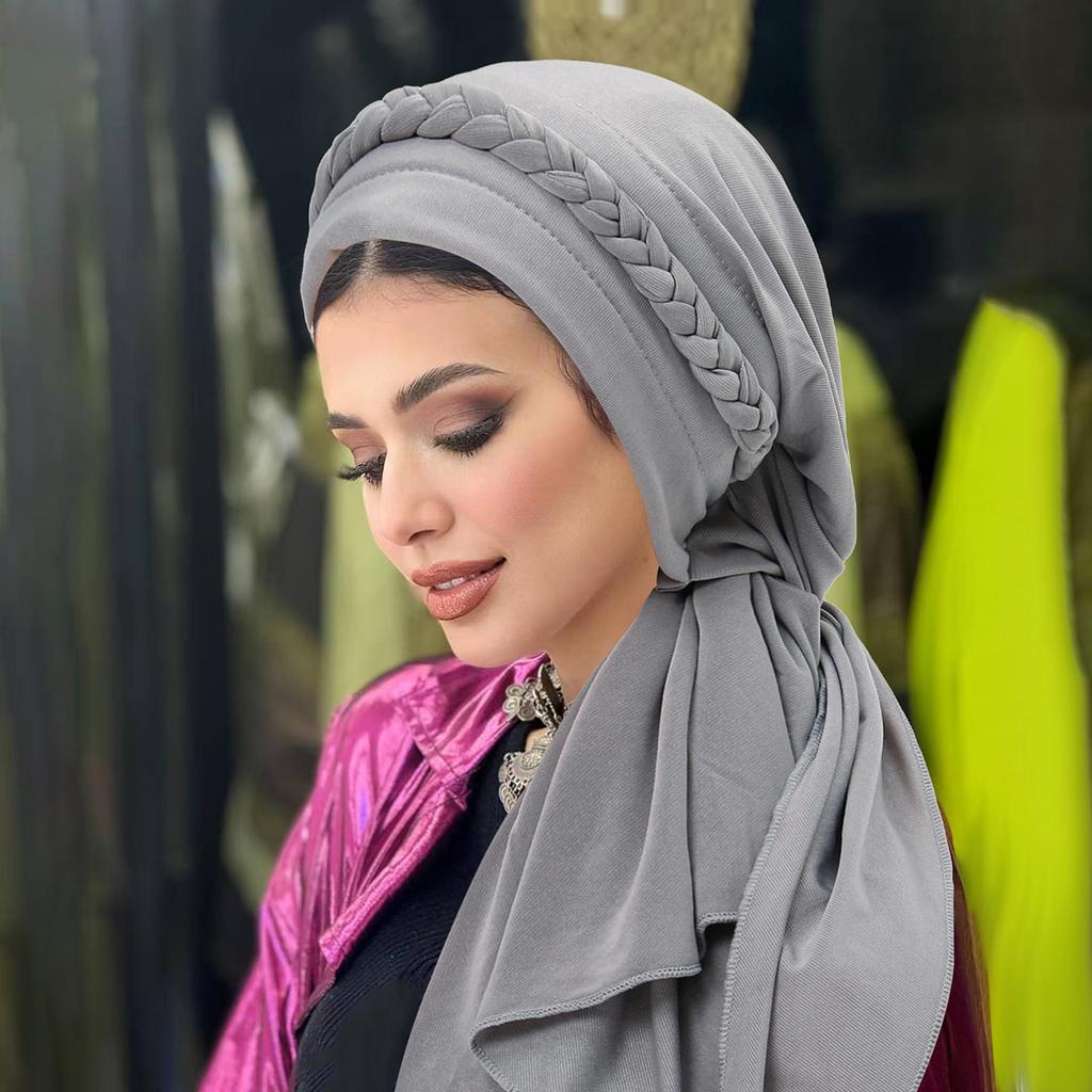 Jednokolorowe muzułmańskie hidżaby Damska chusta na głowę Turban Kapelusz Warkoczowy design Nakrycie głowy Modny dodatek Damska opaska na włosy Czapka