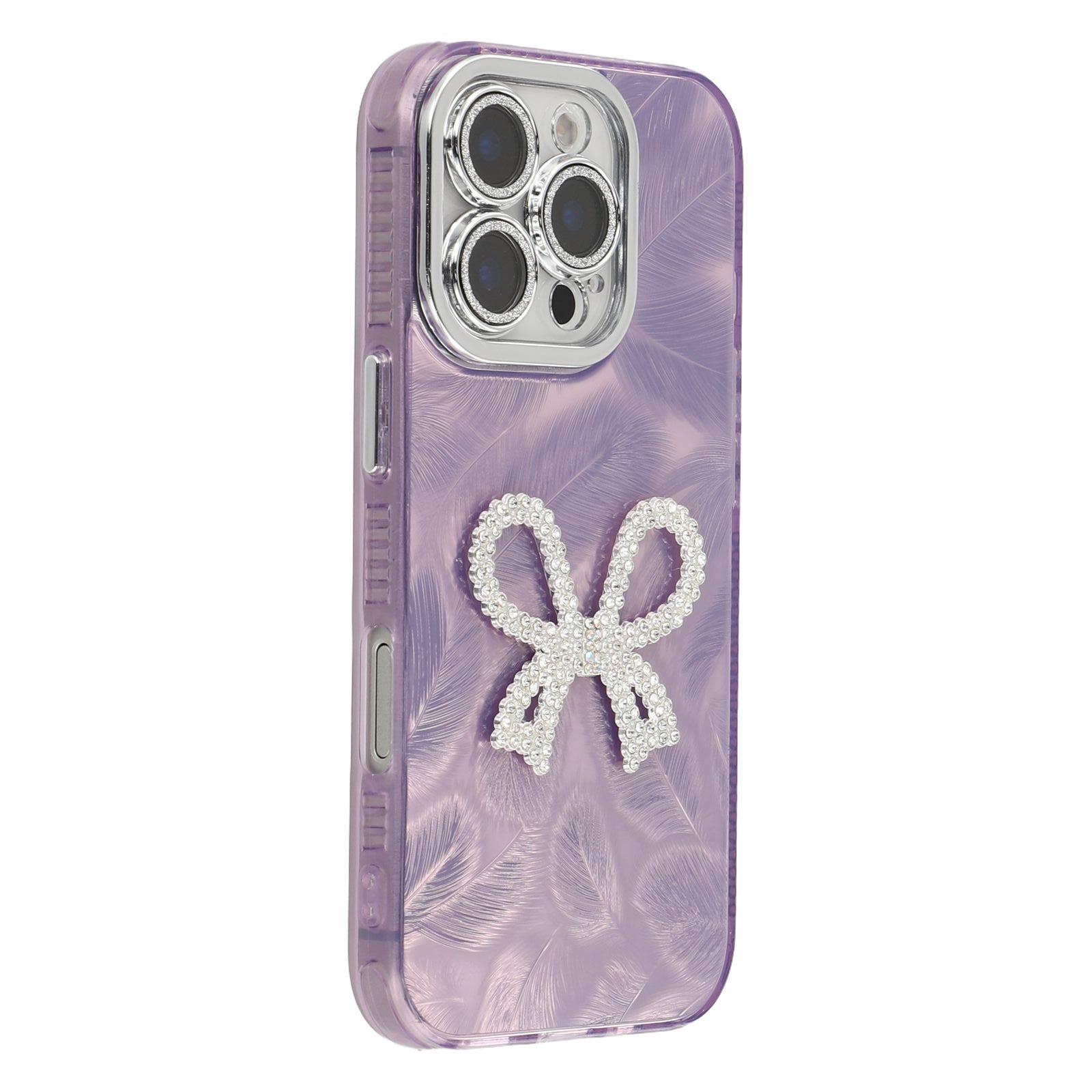 

Чехол для iPhone 16 Pro Max с декором в виде большого банта, IMD PC+TPU чехол для телефона с защитной пленкой для стеклянного объектива F