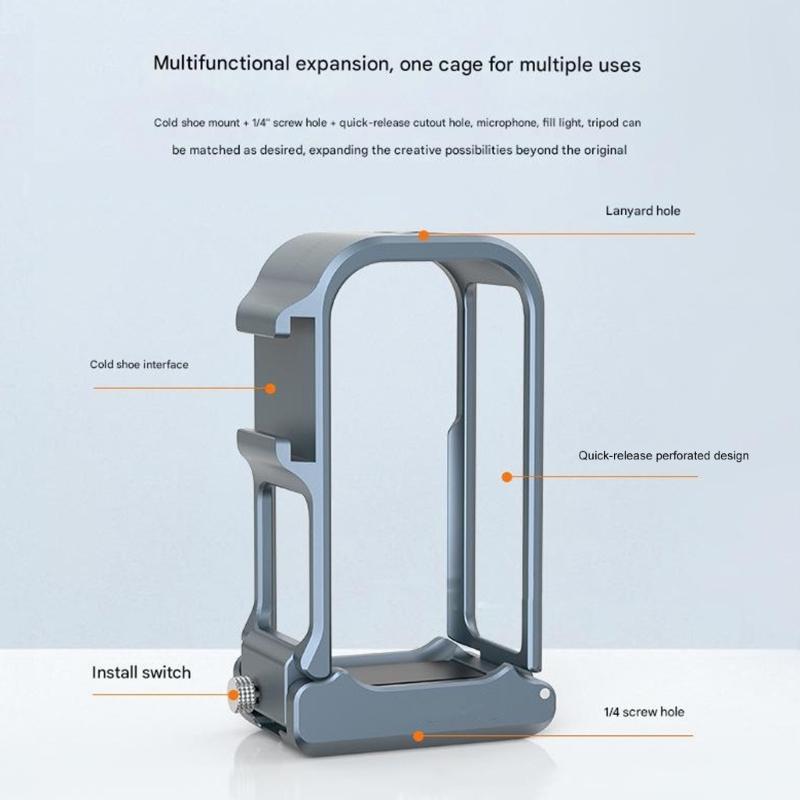 Aluminum Alloy Cage For Action Camera Protective Frame Shell With Cold Shoe Mount & 1/4Inch Screw Hole For Tripod