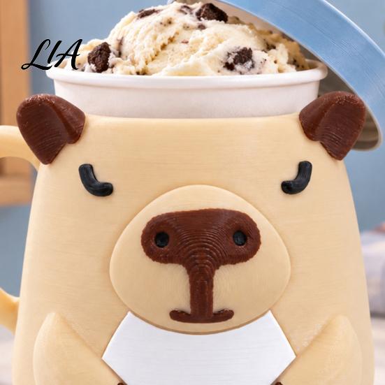 Animal Shaped Cup Holder Ice Cream Pint Holder, 3D Printed Standard with Handle, Keeps Hands Warm, Leak-Proof Container Decorative