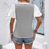 Women's Summer New Splicing Bubble Sleeve Top Small Lapel Casual Striped T-Shirt