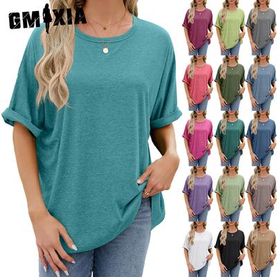 T-shirt Top a Manica Corta Larga Girocollo Monocolore Primavera Estate per Donna
