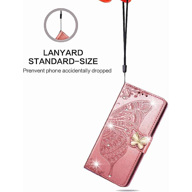 

Совместимый с iPhone 16 Pro Max 6.9 Чехол-кошелек, Женский тисненый бабочкой из ПУ кожи откидной чехол-книжка с отделениями для кредитных карт и подставкой для iPhone 16 Diamond Butterfly 5