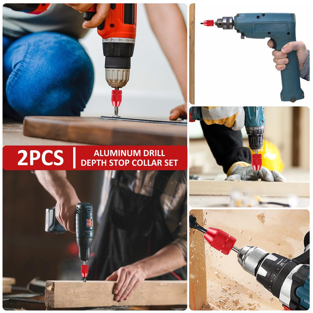 2PCS Drill Bit Depth Stopper Adjustable Drill Stop Set Stop Ring Aluminum Range 5/64in 3/16in 15/64in7/16 In Woodworking Tools