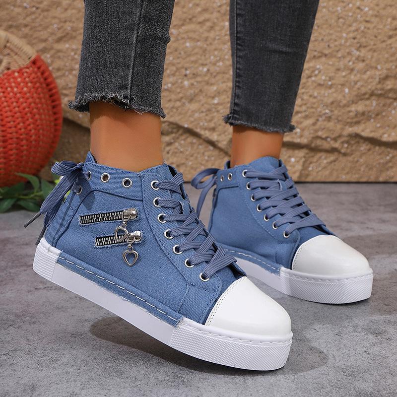 

Women s Plus Size High-Top Flat Canvas Shoes Euro-American Style Student Cloth Flats 2025 New Style 43 небесно-голубой