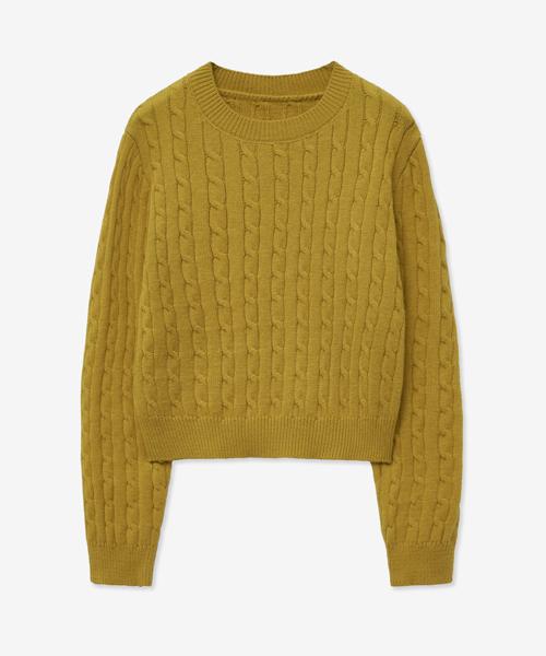 LADY VOLUME Cable Round Crop Knit_Yellow