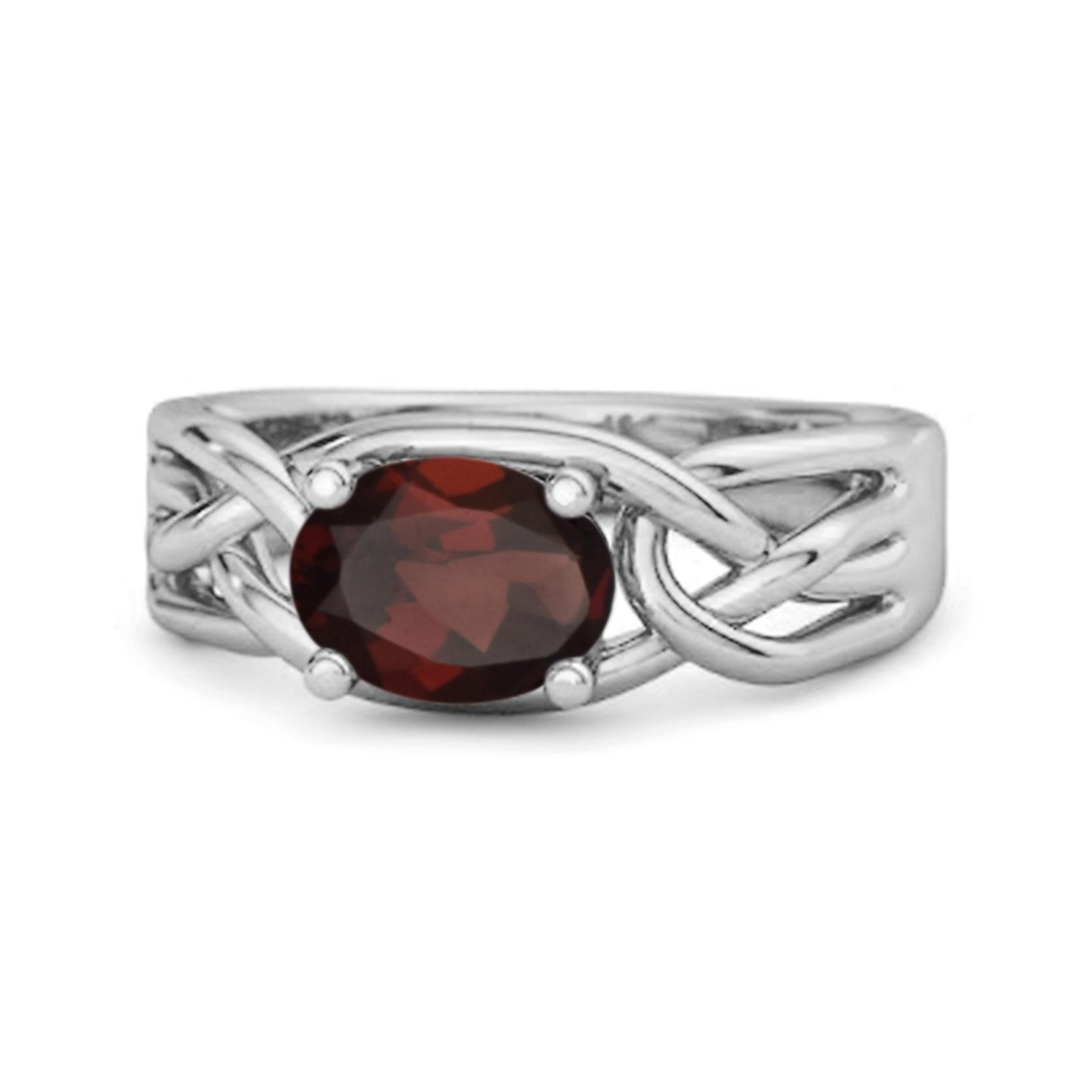 Garnet Celtic Woven Band Ring - 925 Sterling Silver 9 белый