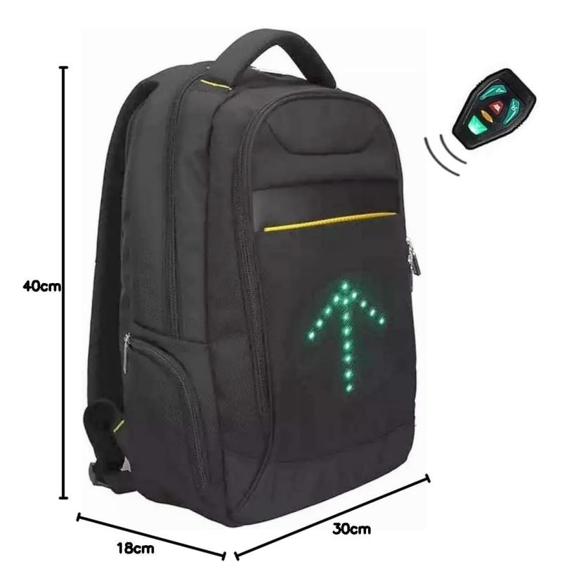 

Рюкзак черного цвета большой вместимости 20 литров, оснащенный 48 светодиодными фонарями, подходит для использования в качестве указателей поворота для велосипедов и самокатов. чёрный