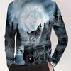 Camiseta Estampada Em Lobo 3D De Manga Comprida Masculina, Gola Redonda, Tendência De Rua, Animal, Outono, Inverno, 2022