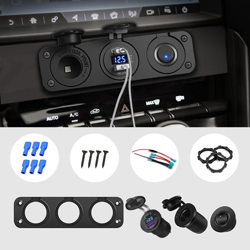 Cigarette Lighter Socket 12V Splitter with Toggle Switch PD USB C QC3.0 Car USB Charger Socket Splitter Panel with LED Voltmeter