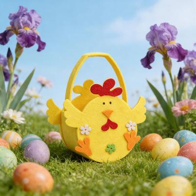 Felt Chicken Easter Basket Empty Organizer Candy Egg Bucket with Handle for Children Holiday Festival Toy Storage