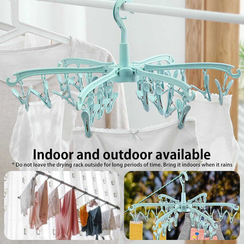 24 Clips Folding Clothes Dryer Rotatable Hanger Windproof Socks Underwear Drying Rack Home Storage Laundry Rack New Dropshipping