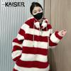 Women's Hooded Striped Lamb Shearling Coat