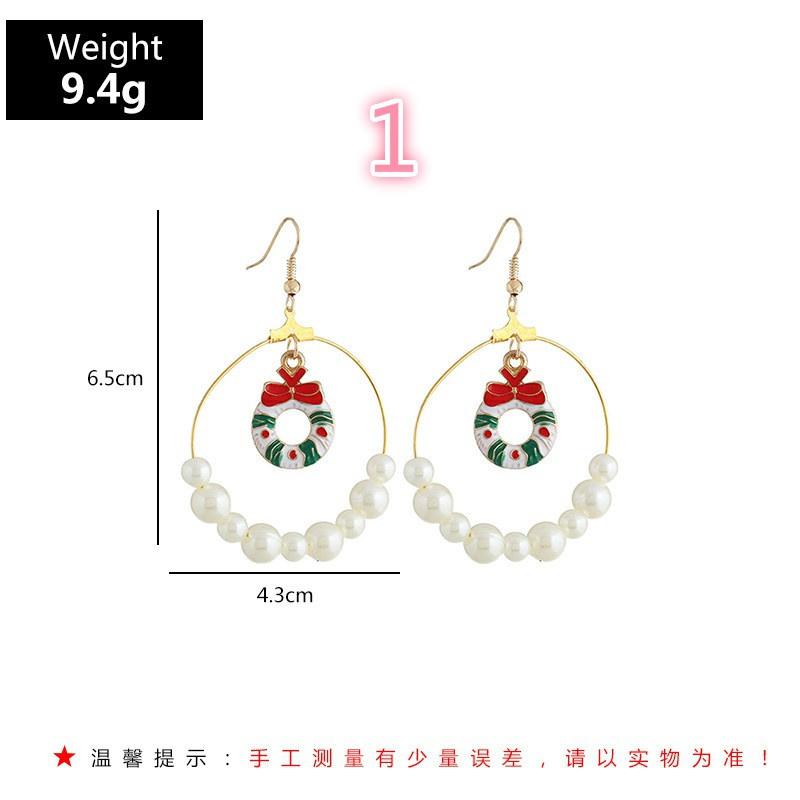 Cartoon Fun Christmas Earrings Geometric Ear Rings Christmas Tree Elk Pearl Earrings
