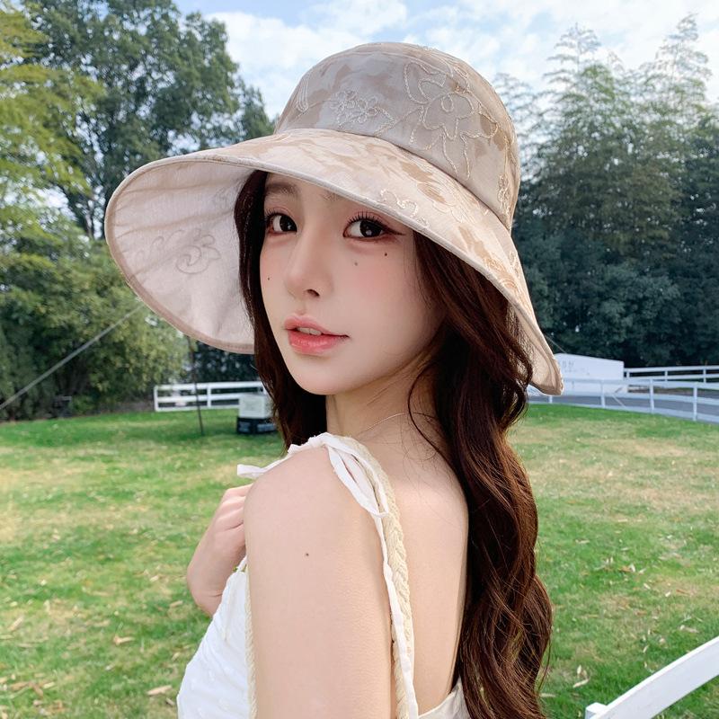 Wenling Hat Women's Sunshade Breathable Eugen Yarn Semi-empty Top Sun Hat Big Eaves Show Face Small Sunscreen Mother Hat