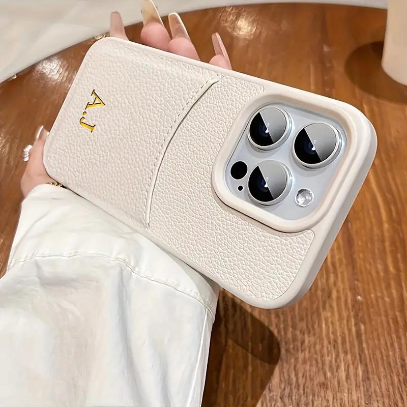 Personalized  Name Initial Case For iPhone 12 13 14 15 16 Pro Max Leather Card Slot Bag Lichee Pattern Cover