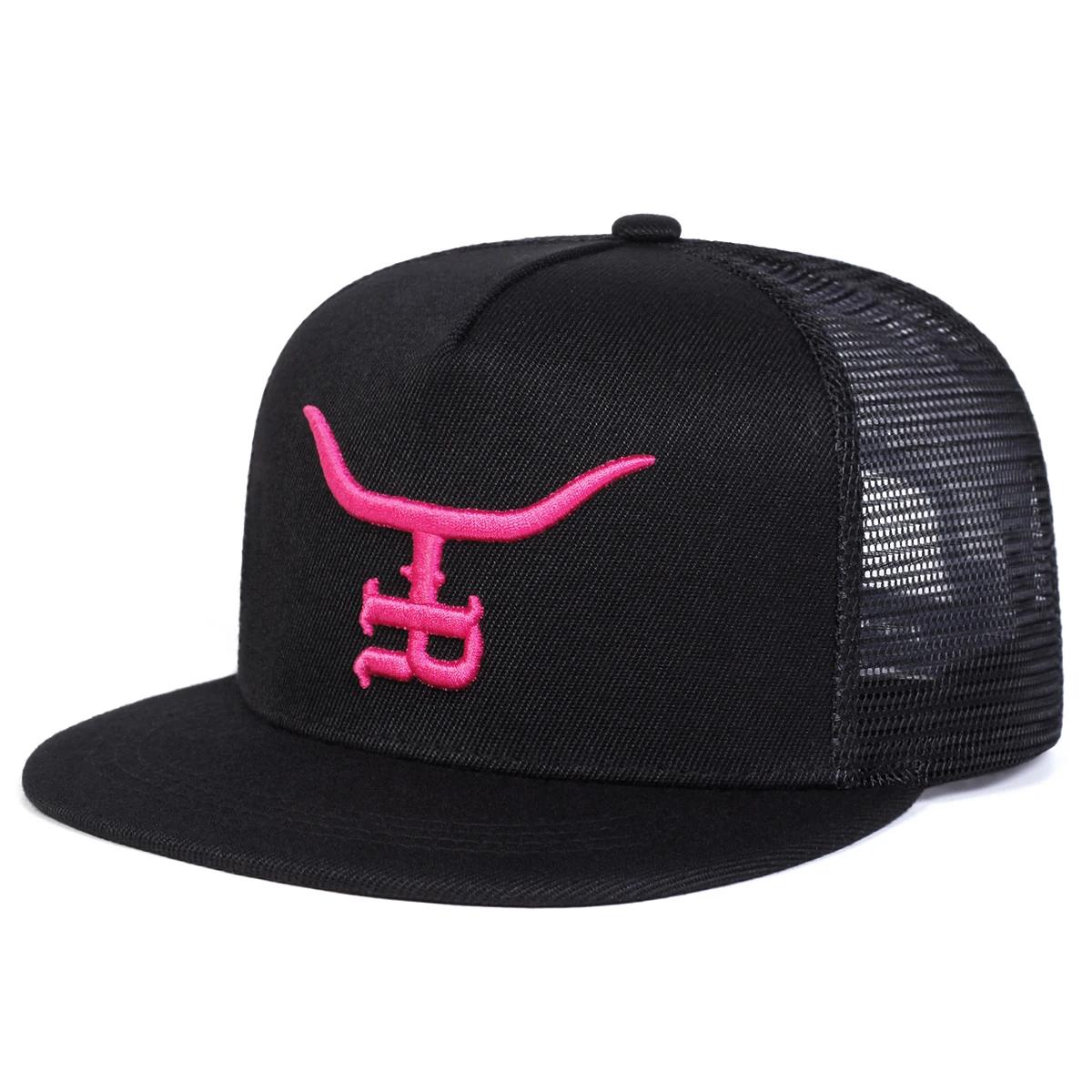 Unisex R Buchstabe Stierkopf Stickerei Hip-Hop Netzmützen Frühling Sommer Outdoor Verstellbar Lässig Baseballkappen Sonnenschutzmütze Kappe black