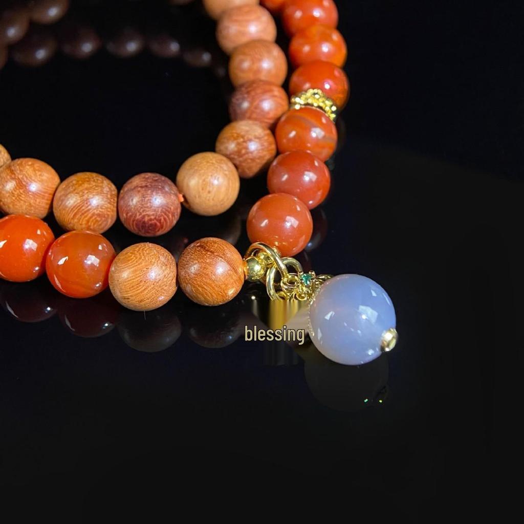 Jingxi Crystal Red Agate & Pear Wood Double Loop Bracelet - DIY Creative Mix & Match in New Chinese Style