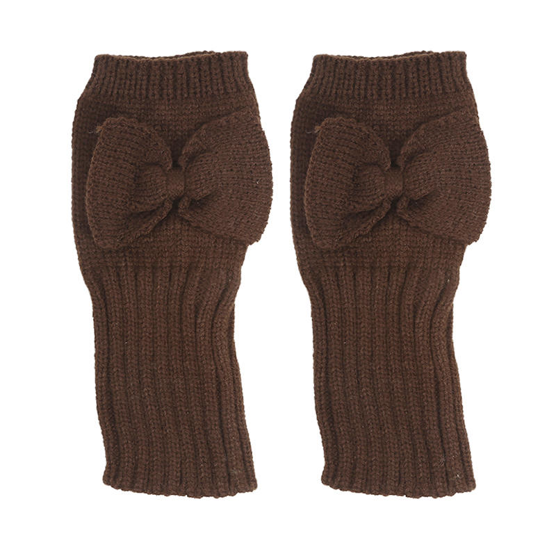 Women Short Bow Cable Knitted Warm Fingerless Gloves Outdoor Stretchy Arm Warmers Office Typing Wrist Gloves