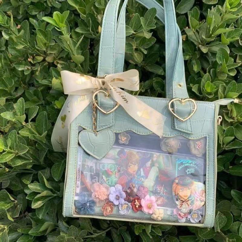 Transparent Ribbon Bow Black Ita Bag Women Harajuku Aesthetic Large Capacity Shoulder Handbag