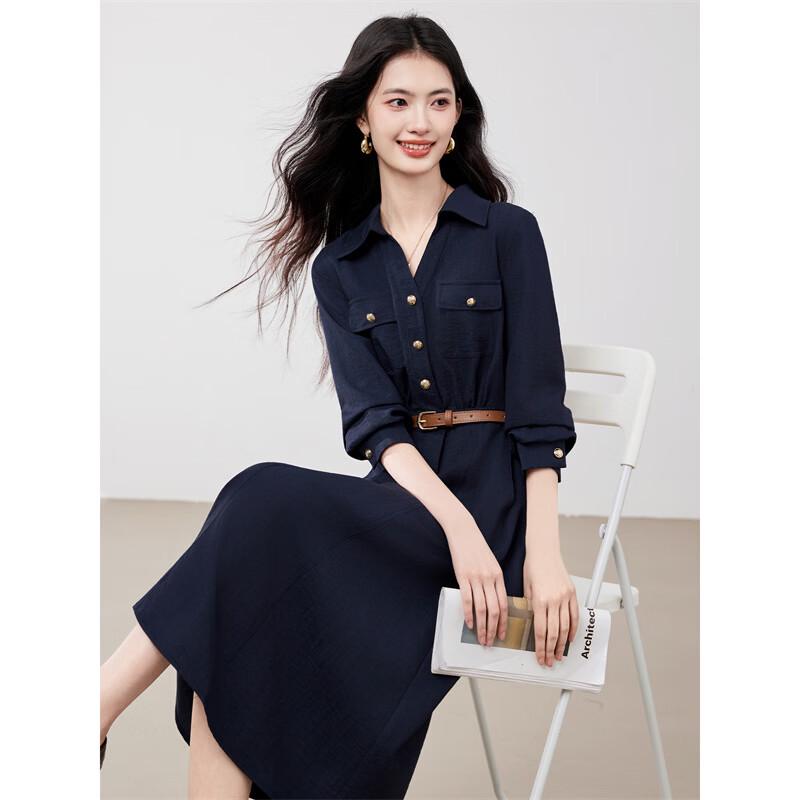 Women's Shirt Collar A-Line Midi Dress