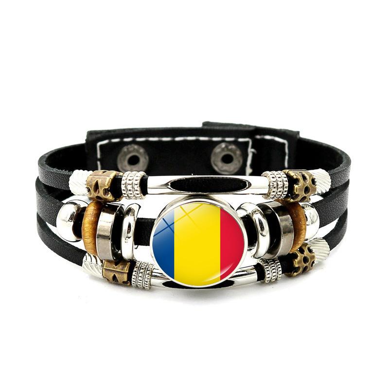 Factory National Country Flag Design Bracelet Crystal Bead Snap Button Sports National Team Jewelry Gift Leather Wrap Bracelet