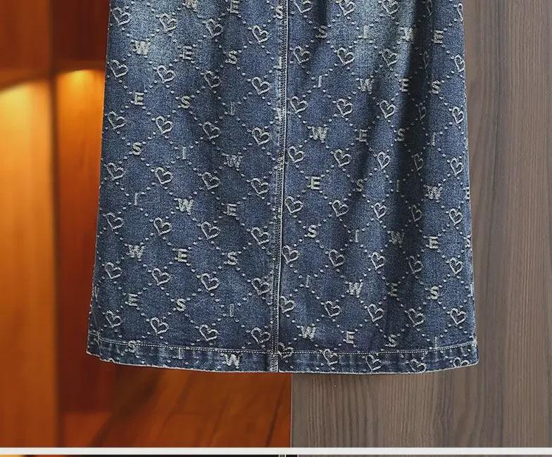 Jacquard Denim Skirt for Women: 2024 Spring/Summer Casual Slit Design