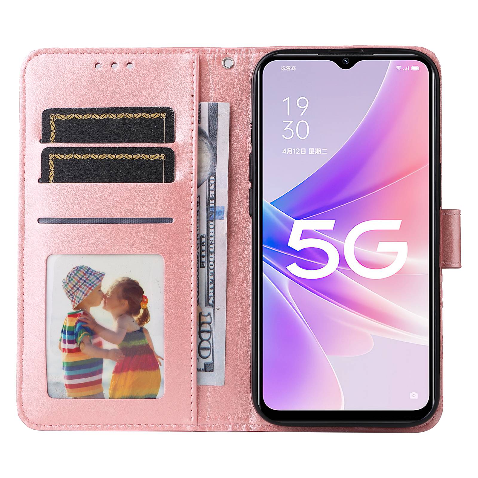 

For Oppo A57 (2022) 5G/A77 5G/K10 5G/A57 4G/A57s 4G/Realme Q5i/V23 4G/Narzo 50 5G Case Sunflower Imprinted Stand Magnetic Flip Wallet Phone Cover Pink